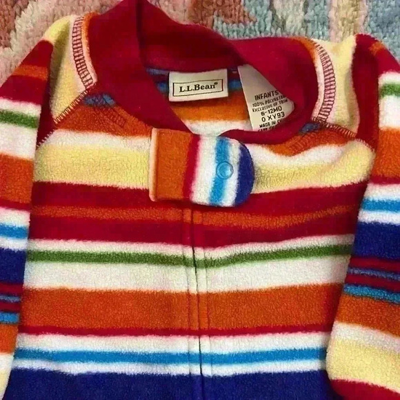 Vintage L.L. Bean footie 6-12 months cozy fuzzy rainbow striped footie no flaws - Picture 2 of 3